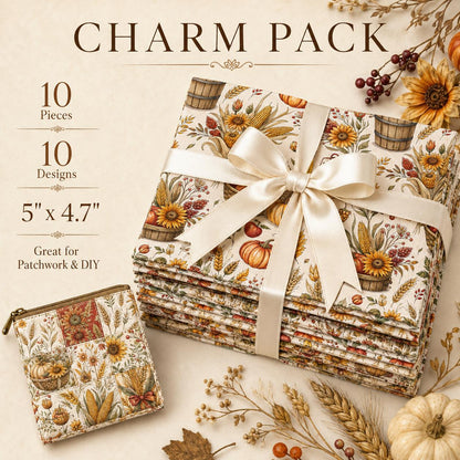 10Pc/Set Autumn Pumpkin Series Bowknot Corn Fat Quarter Fabric, Pre-Cut Square Fabric Assort, Fabric Set, Craft Fabric, Handmade DIY Patchwork Fabric,Home Quilting Sewing Fabric, Packaging Fabric, Scrapbooking Craft Hobbyist