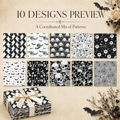 10Pc/Set Halloween Series Skull Moon Bat Fat Quarter Fabric, Pre-Cut Square Fabric Assort, Fabric Set, Craft Fabric, Handmade DIY Patchwork Fabric,Home Quilting Sewing Fabric, Packaging Fabric, Scrapbooking Craft Hobbyist