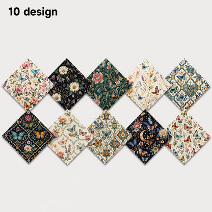 10pcs Charm Pack Set Floral Butterfly Pattern Vintage Style Handmade DIY with Rich Color and Texture Elements 100% Polyester Patchwork in 10 Design Styles Suitable for Patchwork DIY Craft Projects DIY Wallet Making Gift Giving Bag Making Mother's Day Gift