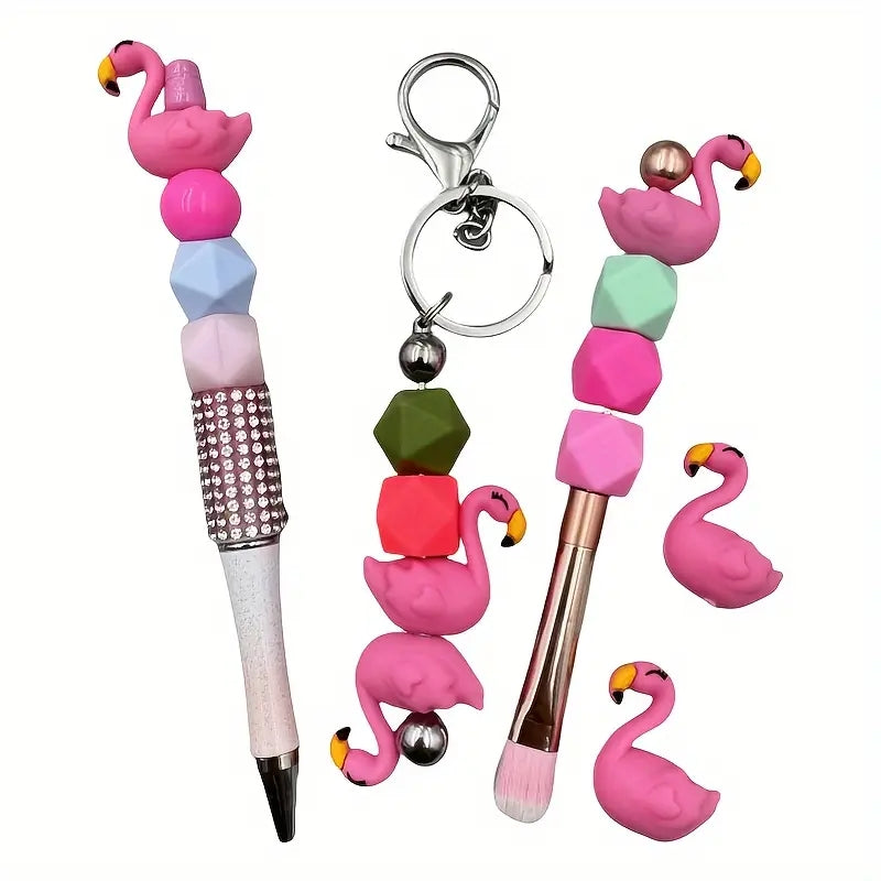 1pc Flamingo Silicone Bead Charms - Assorted Pink Shapes for Jewelry Making, DIY Beading Pens, Keychain Accessories & Handicraft Decorations
