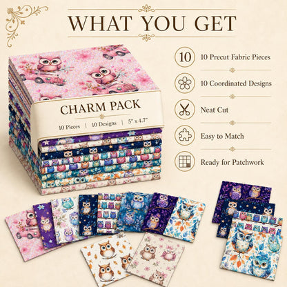 10Pc/Set Flower Owl Series Fat Quarter Fabric, Pre-Cut Square Fabric Assort, Fabric Set, Craft Fabric, Handmade DIY Patchwork Fabric,Home Quilting Sewing Fabric, Packaging Fabric, Scrapbooking Craft Hobbyist