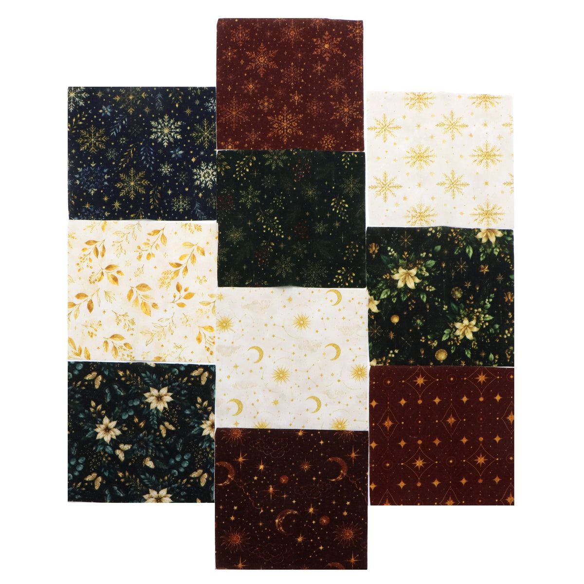 10pcs Charm Pack Set Christmas Holly Snow Pattern Vintage Style Handmade DIY with Rich Color and Texture Elements 100% Polyester Patchwork in 10 Design Styles Suitable for Patchwork DIY Craft Projects DIY Wallet Making Gift Giving Bag Making Mother's Day