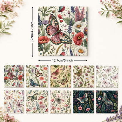 10pcs Charm Pack Set Floral Butterfly Pattern Vintage Style Handmade DIY with Rich Color and Texture Elements 100% Polyester Patchwork in 10 Design Styles Suitable for Patchwork DIY Craft Projects DIY Wallet Making Gift Giving Bag Making Mother's Day Gift
