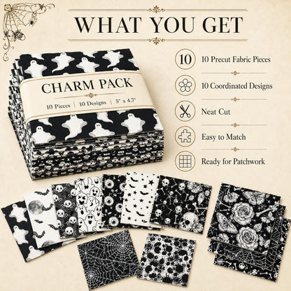 10Pc/Set Halloween Series Skull Moon Bat Fat Quarter Fabric, Pre-Cut Square Fabric Assort, Fabric Set, Craft Fabric, Handmade DIY Patchwork Fabric,Home Quilting Sewing Fabric, Packaging Fabric, Scrapbooking Craft Hobbyist