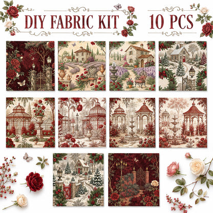 10Pc/Set Flower Rose Christmas Series Tree Fat Quarter Fabric, Pre-Cut Square Fabric Assort, Fabric Set, Craft Fabric, Handmade DIY Patchwork Fabric,Home Quilting Sewing Fabric, Packaging Fabric, Scrapbooking Craft Hobbyist