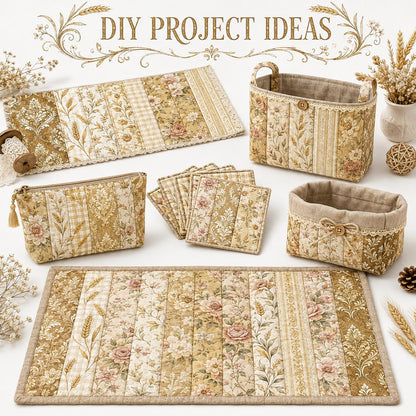10pcs Vintage Floral Ear Of Wheat Autumn Pattern Jelly Roll Fabric Strips 2.5X19.7inch Pre-Cut 100% Polyester For Patchwork Quilts, Table Runners, Placemats, Tote Bags, Storage Pouches, Makeup Bags, Coasters, Quilt Blocks & Binding