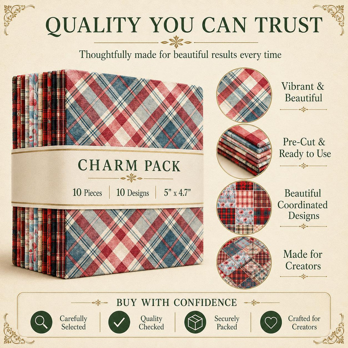 10Pc/Set Christmas Plaid Series Flower Fat Quarter Fabric, Pre-Cut Square Fabric Assort, Fabric Set, Craft Fabric, Handmade DIY Patchwork Fabric,Home Quilting Sewing Fabric, Packaging Fabric, Scrapbooking Craft Hobbyist