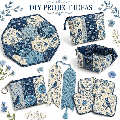 10Pc/Set Blue Flower Bird Series Fat Quarter Fabric, Pre-Cut Square Fabric Assort, Fabric Set, Craft Fabric, Handmade DIY Patchwork Fabric,Home Quilting Sewing Fabric, Packaging Fabric, Scrapbooking Craft Hobbyist