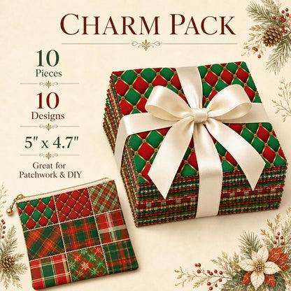 10Pc/Set Christmas Series Plaid Rhombus Fat Quarter Fabric, Pre-Cut Square Fabric Assort, Fabric Set, Craft Fabric, Handmade DIY Patchwork Fabric,Home Quilting Sewing Fabric, Packaging Fabric, Scrapbooking Craft Hobbyist