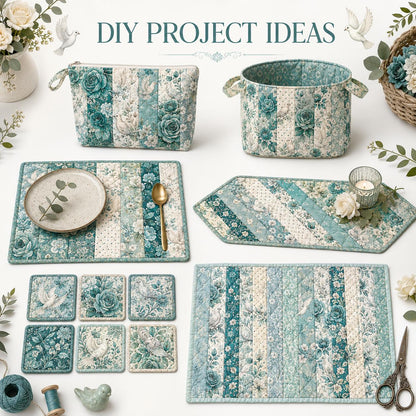 10pcs Vintage Blue Floral Burgundy Pattern Jelly Roll Fabric Strips 2.5X19.7inch Pre-Cut 100% Polyester For Patchwork Quilts, Table Runners, Placemats, Tote Bags, Storage Pouches, Makeup Bags, Coasters, Quilt Blocks & Binding