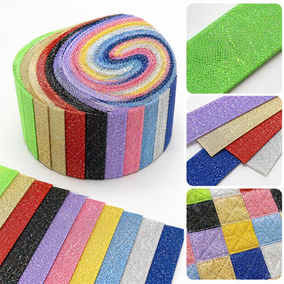 10pcs/Set, Making 10 Images 1pc Each, Each Size: 2.48*19.69inch Plain Muti-color Laser Pattern Sliced Fabric Set Style Combination, Polyester Jelly Roll Fabric Strips, Pre-Cut Quilting Squares, for Quilting DIY, Handicrafts And Sewing, Blankets, Rugs