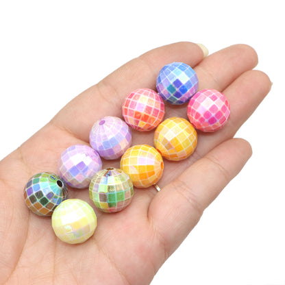 10Pcs Iridescent Bounce Ball Acrylic Beads 16mm Mixed Colors Geometry Acrylic Spacer Beads Charms with Hole Ideal for DIY Jewelry Making DIY Bracelet Necklace Chain Earrings Charm Pen Bangle Decors Festive Craft Supplies