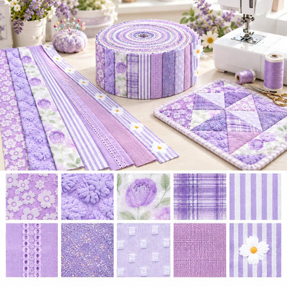 10pcs Vintage Floral Plaid Purple Pattern Jelly Roll Fabric Strips 2.5X19.7inch Pre-cut 100% Polyester for Patchwork Quilts, Table Runners, Placemats, Tote Bags, Storage Pouches, Makeup Bags, Coasters, Quilt Blocks & Binding Multi-color