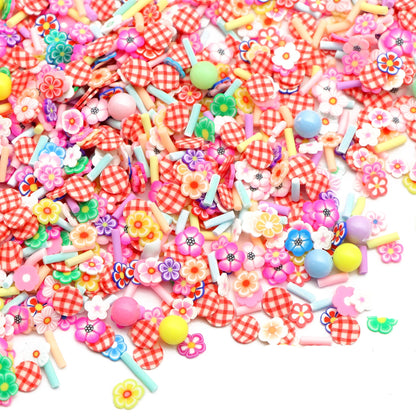 10g Polymer Clay Slices Set - Mixed Flower Shapes with Sprinkles for DIY Jewelry, Slime Crafts & Easter Decorations, Unscented