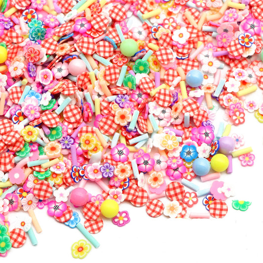 10g Polymer Clay Slices Set - Mixed Flower Shapes with Sprinkles for DIY Jewelry, Slime Crafts & Easter Decorations, Unscented