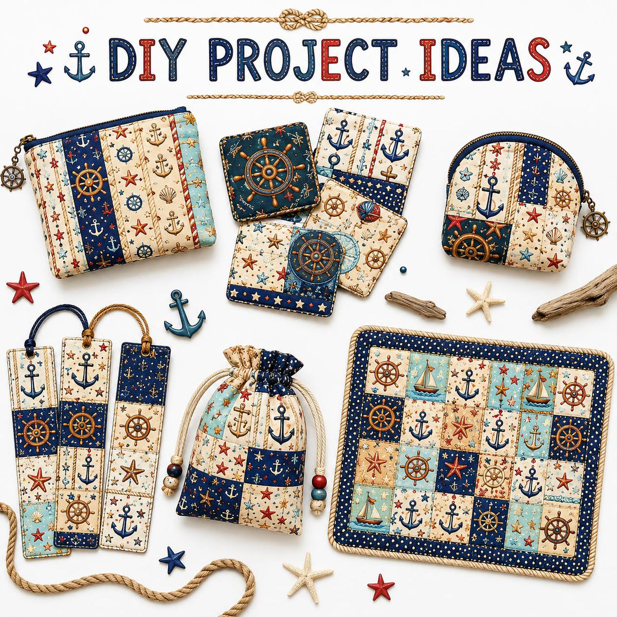 10pcs Charm Pack Set Anchor Pattern 100% Polyester Patchwork in 10 Design Styles, Ready-to-Sew Without Cutting, Suitable For Patchwork Wallet Making Gift Giving Tote Bags Coasters DIY Craft Projects