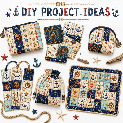 10pcs Charm Pack Set Anchor Pattern 100% Polyester Patchwork in 10 Design Styles, Ready-to-Sew Without Cutting, Suitable For Patchwork Wallet Making Gift Giving Tote Bags Coasters DIY Craft Projects