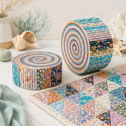 10Pc/Set, Making 10 Images 1pc Each, Each Size: 6.3*50cm 2D Flat Starfish Shell Pearl Sea Series Sliced Fabric Set Style Combination, Polyester Jelly Roll Fabric Strips, Pre-Cut Quilting Squares, For Quilting DIY, Handicrafts And Sewing, Blankets, Rugs