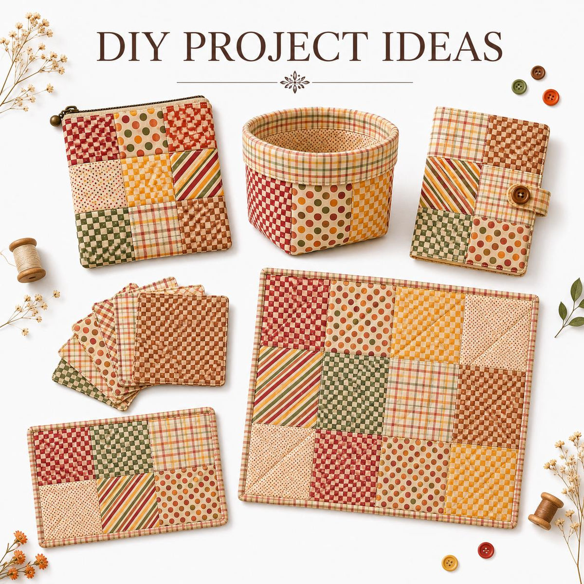 10Pc/Set Autumn Series Dot Plaid Stripe Fat Quarter Fabric, Pre-Cut Square Fabric Assort, Fabric Set, Craft Fabric, Handmade DIY Patchwork Fabric,Home Quilting Sewing Fabric, Packaging Fabric, Scrapbooking Craft Hobbyist