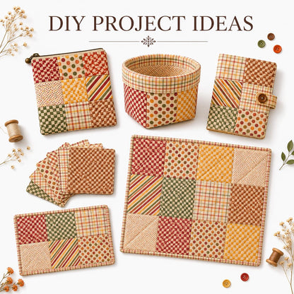 10Pc/Set Autumn Series Dot Plaid Stripe Fat Quarter Fabric, Pre-Cut Square Fabric Assort, Fabric Set, Craft Fabric, Handmade DIY Patchwork Fabric,Home Quilting Sewing Fabric, Packaging Fabric, Scrapbooking Craft Hobbyist