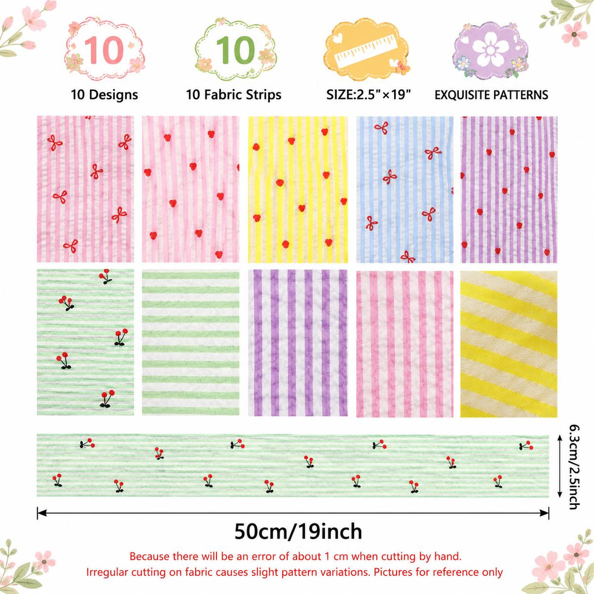 10pcs Vintage Love Striped Pattern Jelly Roll Fabric Strips 2.5X19.7inch Pre-Cut 100% Polyester For Patchwork Quilts, Table Runners, Placemats, Tote Bags, Storage Pouches, Makeup Bags, Coasters, Quilt Blocks & Binding
