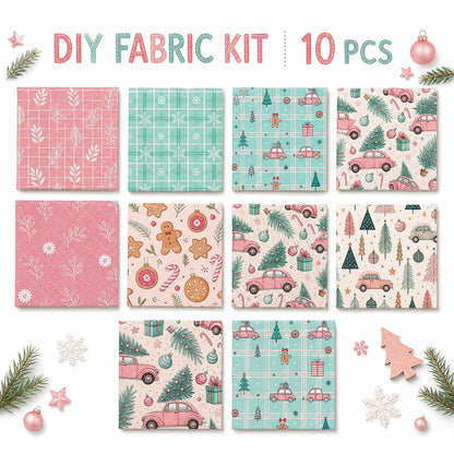 10Pc/Set Christmas Series Plaid Dot Tree Gift Crutch Fat Quarter Fabric, Pre-Cut Square Fabric Assort, Fabric Set, Craft Fabric, Handmade DIY Patchwork Fabric,Home Quilting Sewing Fabric, Packaging Fabric, Scrapbooking Craft Hobbyist