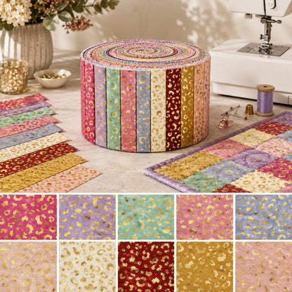 10Pc/Set, Making 10 Images 1pc Each, Each Size: 6.3*50cm Leopard Golden Hot Stamping Series Sliced Chiffon Fabric Set Style Combination, Polyester Jelly Roll Fabric Strips, Pre-Cut Quilting Squares, For Quilting DIY, Handicrafts And Sewing, Blankets, Rugs
