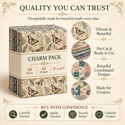 10pcs Charm Pack Set Floral Butterfly Pattern Vintage Style Handmade DIY with Rich Color and Texture Elements 100% Polyester Patchwork in 10 Design Styles Suitable for Patchwork DIY Craft Projects DIY Wallet Making Gift Giving Bag Making Mother's Day Gift