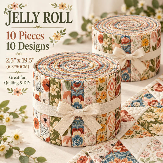 10pcs Vintage Floral Pattern Jelly Roll Fabric Strips 2.5X19.7inch Pre-Cut 100% Polyester For Patchwork Quilts, Table Runners, Placemats, Tote Bags, Storage Pouches, Makeup Bags, Coasters, Quilt Blocks & Binding
