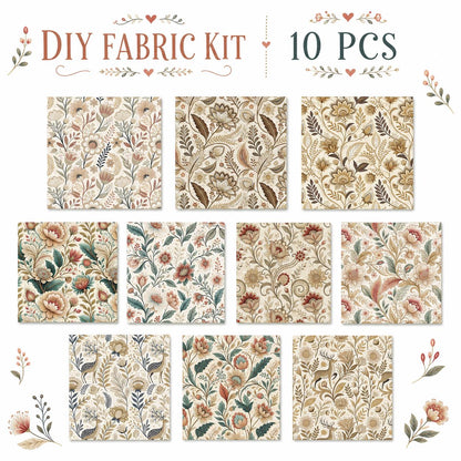 10pcs Charm Pack Set Floral Vintage Style Pattern Handmade DIY with Rich Color and Texture Elements 100% Polyester Patchwork in 10 Design Styles Suitable for Patchwork DIY Craft Projects DIY Wallet Making Gift Giving Bag Making Mother's Day Gift