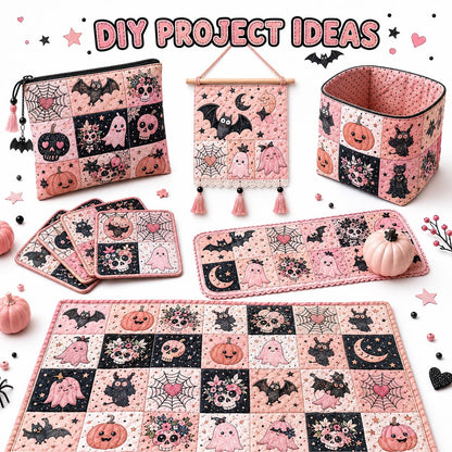 10pcs Charm Pack Set  Bat Ghost Skull Halloween Vintage Style Pattern Handmade DIY with Rich Color and Texture Elements 100% Polyester Patchwork in 10 Design Styles Suitable for Patchwork DIY Craft Projects DIY Wallet Making Gift Giving Bag Making