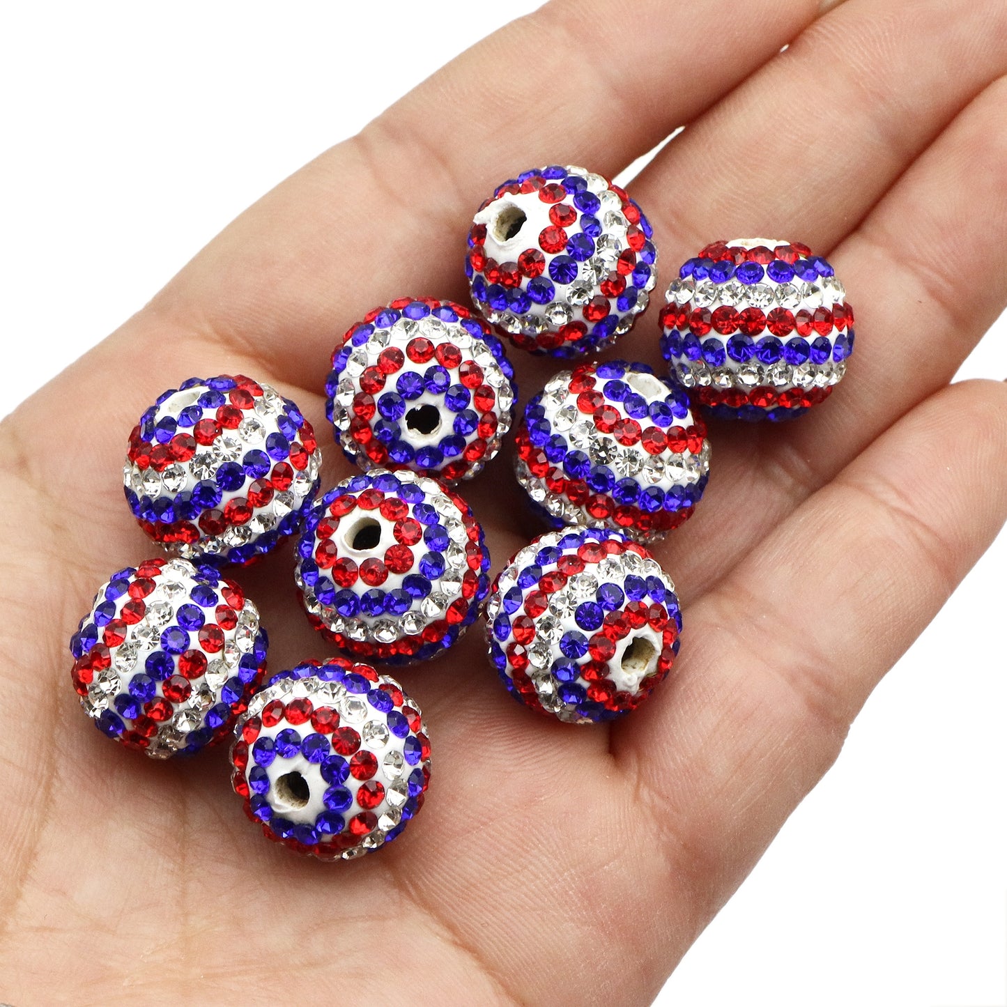 1Pc Independence Day Faux Rhinestone Acrylic Beads 16mm Sparkling Crystal Rhinestone Spacer Beads Charms Ideal for DIY Necklaces, Bracelets, and Earrings Jewelry Making 4th Of July Decorations