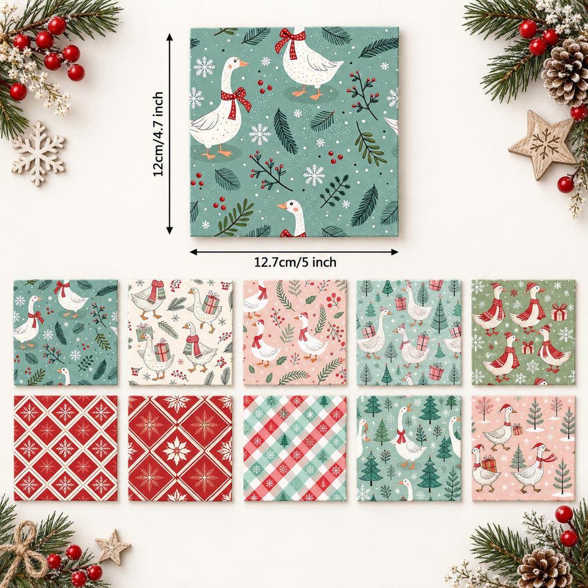 10Pc/Set Christmas Series Plaid Tree Duck Fat Quarter Fabric, Pre-Cut Square Fabric Assort, Fabric Set, Craft Fabric, Handmade DIY Patchwork Fabric,Home Quilting Sewing Fabric, Packaging Fabric, Scrapbooking Craft Hobbyist