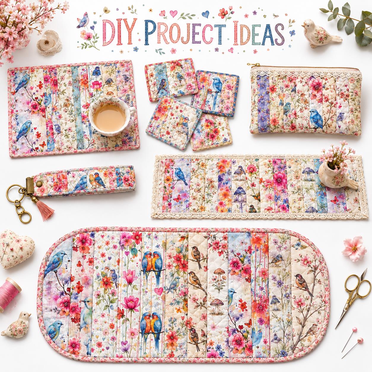 10Pc/Set, Making 10 Images 1pc Each, Each Size: 6.3*50cm Spring Bird Series Sliced Fabric Set Style Combination, Polyester Jelly Roll Fabric Strips, Pre-Cut Quilting Squares, For Quilting DIY, Handicrafts And Sewing, Blankets, Rugs, Interior Decoration