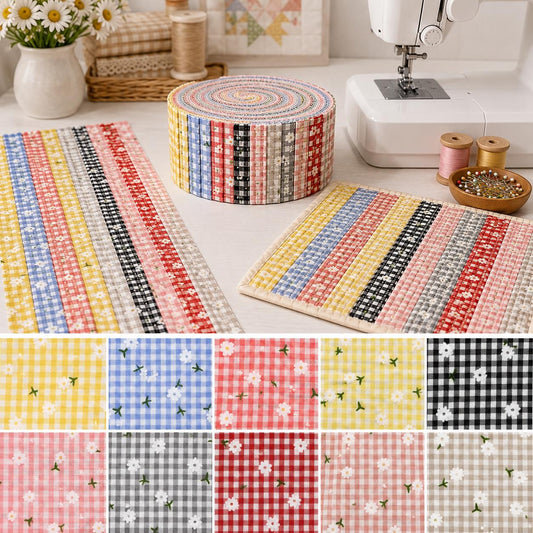 10pcs Vintage Plaid Floral Pattern Jelly Roll Fabric Strips 2.5X19.7inch Pre-Cut 100% Polyester For Patchwork Quilts, Table Runners, Placemats, Tote Bags, Storage Pouches, Makeup Bags, Coasters, Quilt Blocks & Binding