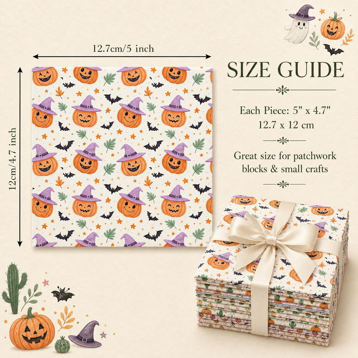 10pcs Charm Pack Set Halloween Pumpkin Ghost Holly Snow Pattern Vintage Style Handmade DIY with Rich Color and Texture Elements 100% Polyester Patchwork in 10 Design Styles Suitable for Patchwork DIY Craft Projects DIY Wallet Making Gift Giving Bag Making