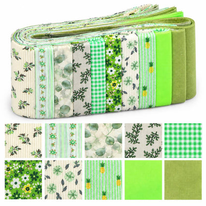 10pcs Vintage Green Flower Jelly Roll Fabric Strips 2.5X19.7inch Pre-cut 100% Polyester for Patchwork Quilts, Table Runners, Placemats, Tote Bags, Storage Pouches, Makeup Bags, Coasters, Quilt Blocks & Binding