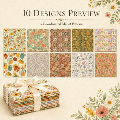 10pcs Charm Pack Set Floral Pattern Vintage Style Handmade DIY with Rich Color and Texture Elements 100% Polyester Patchwork in 10 Design Styles Suitable for Patchwork DIY Craft Projects DIY Wallet Making Gift Giving Bag Making Mother's Day Gift