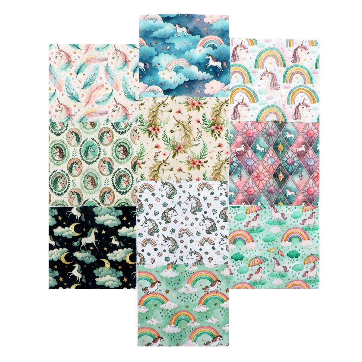 10Pc/Set Unicorn Series Flower Star Moon Umbrella Cloud Fat Quarter Fabric, Pre-Cut Square Fabric Assort, Fabric Set, Craft Fabric, Handmade DIY Patchwork Fabric,Home Quilting Sewing Fabric, Packaging Fabric, Scrapbooking Craft Hobbyist