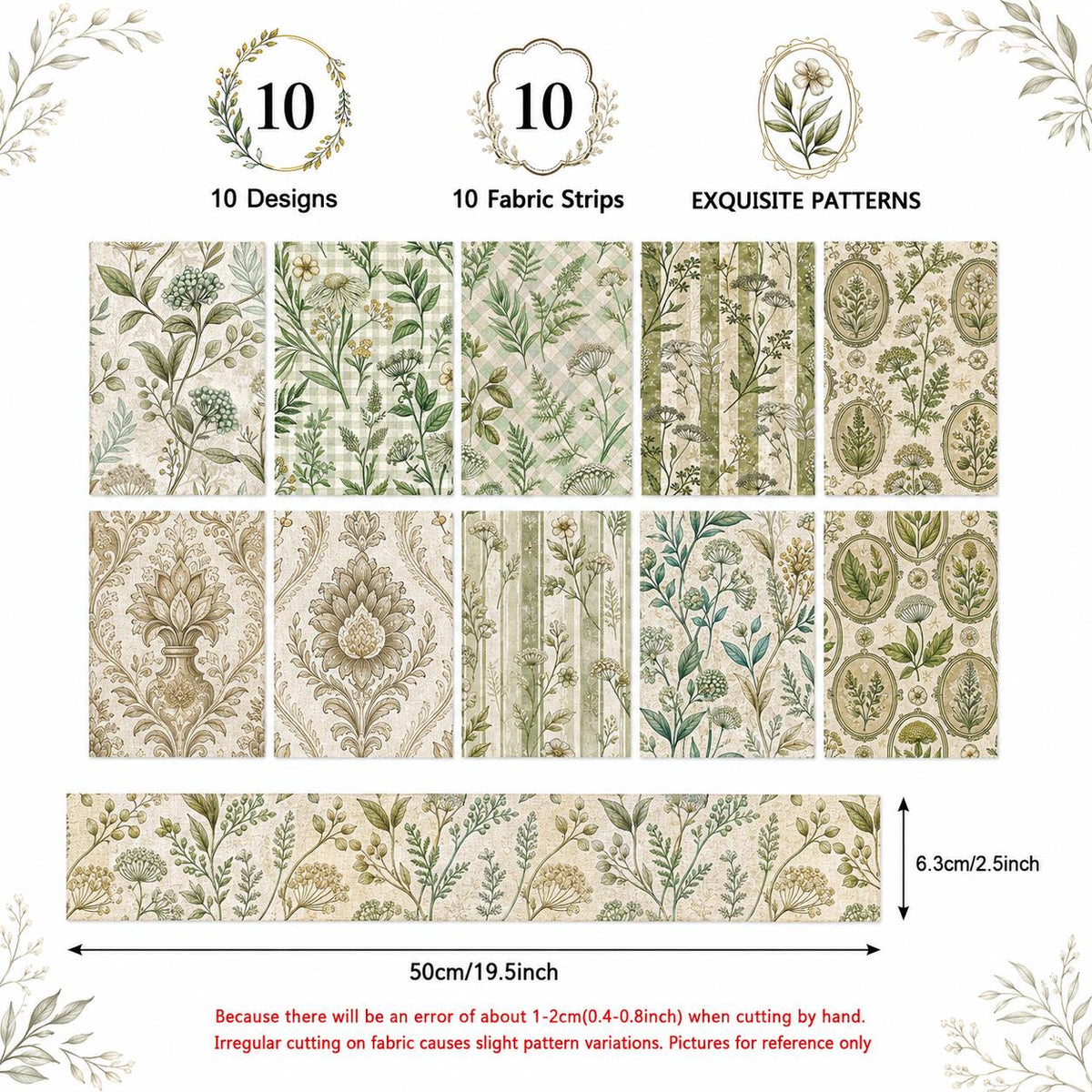 10pcs Vintage Floral Pattern Jelly Roll Fabric Strips 2.5X19.7inch Pre-Cut 100% Polyester For Patchwork Quilts, Table Runners, Placemats, Tote Bags, Storage Pouches, Makeup Bags, Coasters, Quilt Blocks & Binding