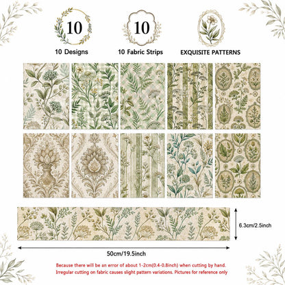 10pcs Vintage Floral Pattern Jelly Roll Fabric Strips 2.5X19.7inch Pre-Cut 100% Polyester For Patchwork Quilts, Table Runners, Placemats, Tote Bags, Storage Pouches, Makeup Bags, Coasters, Quilt Blocks & Binding