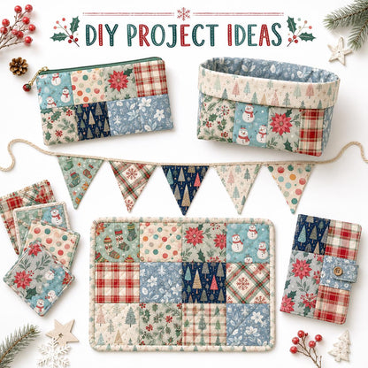 10Pc/Set Christmas Series Flower Dot Plaid Tree Deer Fat Quarter Fabric, Pre-Cut Square Fabric Assort, Fabric Set, Craft Fabric, Handmade DIY Patchwork Fabric,Home Quilting Sewing Fabric, Packaging Fabric, Scrapbooking Craft Hobbyist