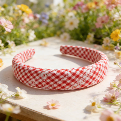 Red White Plaid Sponge Headband
