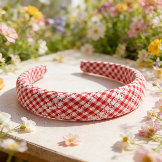 Red White Plaid Sponge Headband