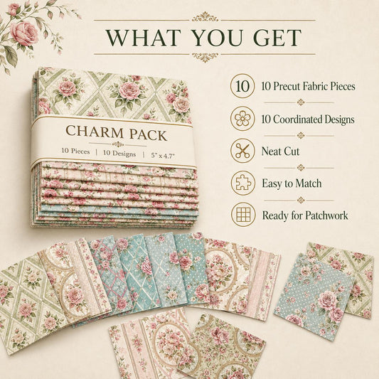 10pcs Charm Pack Set Floral Pattern Vintage Style Handmade DIY with Rich Color and Texture Elements 100% Polyester Patchwork in 10 Design Styles Suitable for Patchwork DIY Craft Projects DIY Wallet Making Gift Giving Bag Making Mother's Day Gift