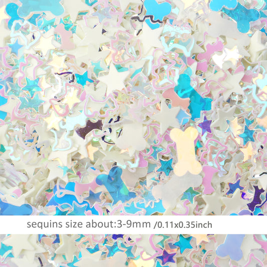 10g/0.35oz Holographic Laser Sequins,Hollow Dog Bone Star Shaped Sequins Mixed Colors,PVC Flakes for DIY Crafts,Jewelry Making DIY Christmas Hand-Sewn Decorative Accessories,Perfect for New Year, Birthday, Wedding, and Bridal Shower Celebrations