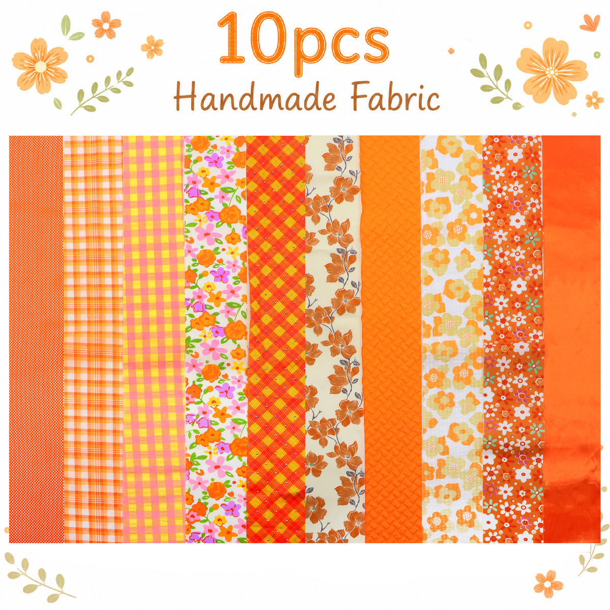 10Pc/Set, Making 10 Images 1pc Each, Each Size: 6.3*50cm Floral Orange Autumn Series Sliced Fabric Set Style Combination, Polyester Jelly Roll Fabric Strips, Pre-Cut Quilting Squares, For Quilting DIY, Handicrafts And Sewing, Blankets, Rugs, Interior Deco