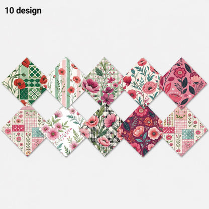 10Pc/Set Flower Series Stripe Dot Fat Quarter Fabric, Pre-Cut Square Fabric Assort, Fabric Set, Craft Fabric, Handmade DIY Patchwork Fabric,Home Quilting Sewing Fabric, Packaging Fabric, Scrapbooking Craft Hobbyist