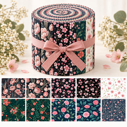 10pcs Vintage Floral Pattern Jelly Roll Fabric Strips 2.5X19.7inch Pre-Cut 100% Polyester For Patchwork Quilts, Table Runners, Placemats, Tote Bags, Storage Pouches, Makeup Bags, Coasters, Quilt Blocks & Binding
