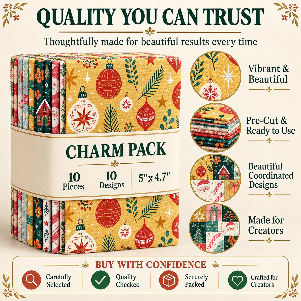 10Pc/Set Christmas Flower Deer Tree Santa Claus Crutch Series Fat Quarter Fabric, Pre-Cut Square Fabric Assort, Fabric Set, Craft Fabric, Handmade DIY Patchwork Fabric,Home Quilting Sewing Fabric, Packaging Fabric, Scrapbooking Craft Hobbyist